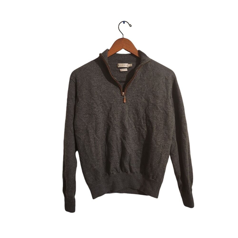 Peter Millar‎ 100% Merino Wool Blue Quarter Zip Sweater Size Large Men's  Gray